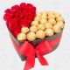 caja de rosas y chocolates ferrero en forma de corazon 